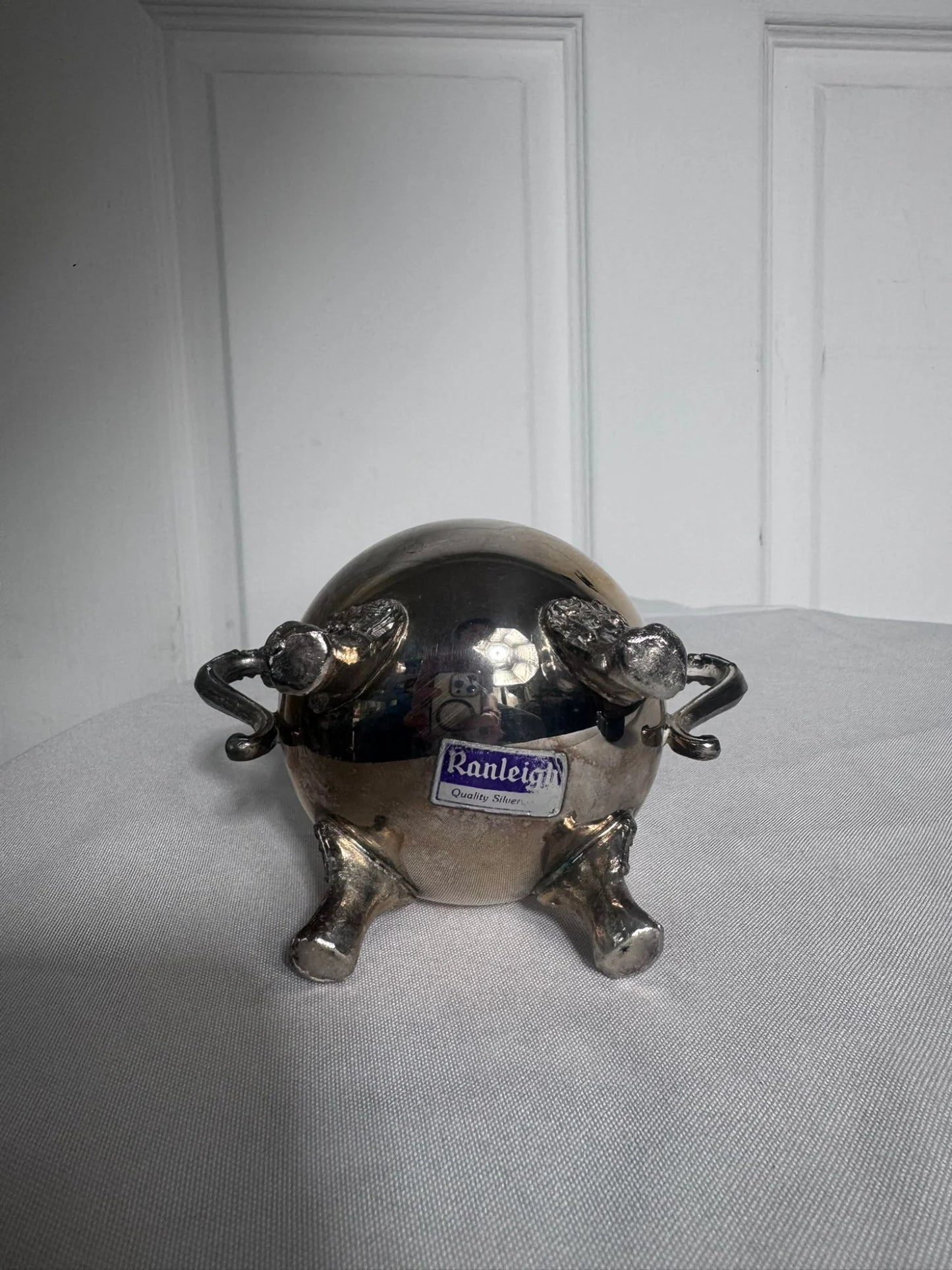 Vintage Silver Plated Two-Handled Sugar Bowl With Ornate Feet - Image 4