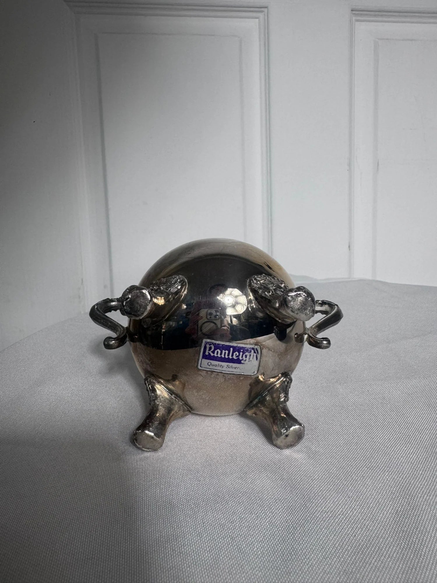 Vintage Silver Plated Two-Handled Sugar Bowl With Ornate Feet - Image 4