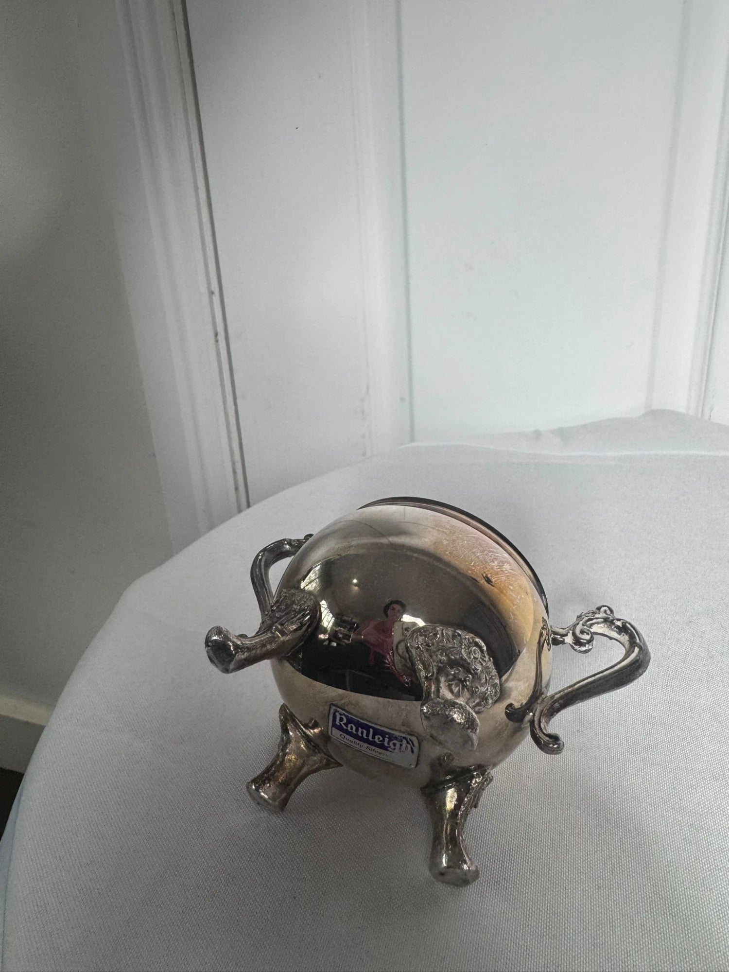 Vintage Silver Plated Two-Handled Sugar Bowl With Ornate Feet - Image 8