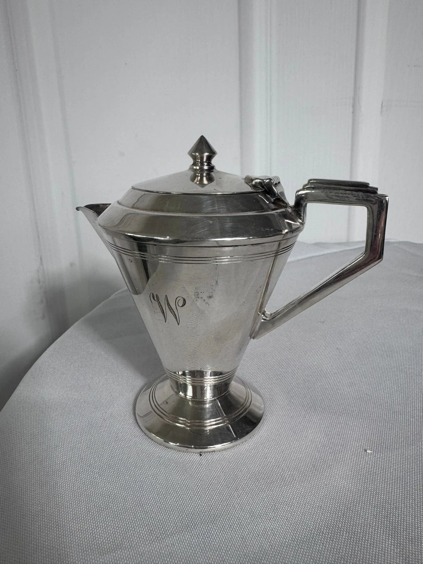 Vintage Art Deco Sterling Silver Coffee Pot - Elegant Geometric Design - Image 3