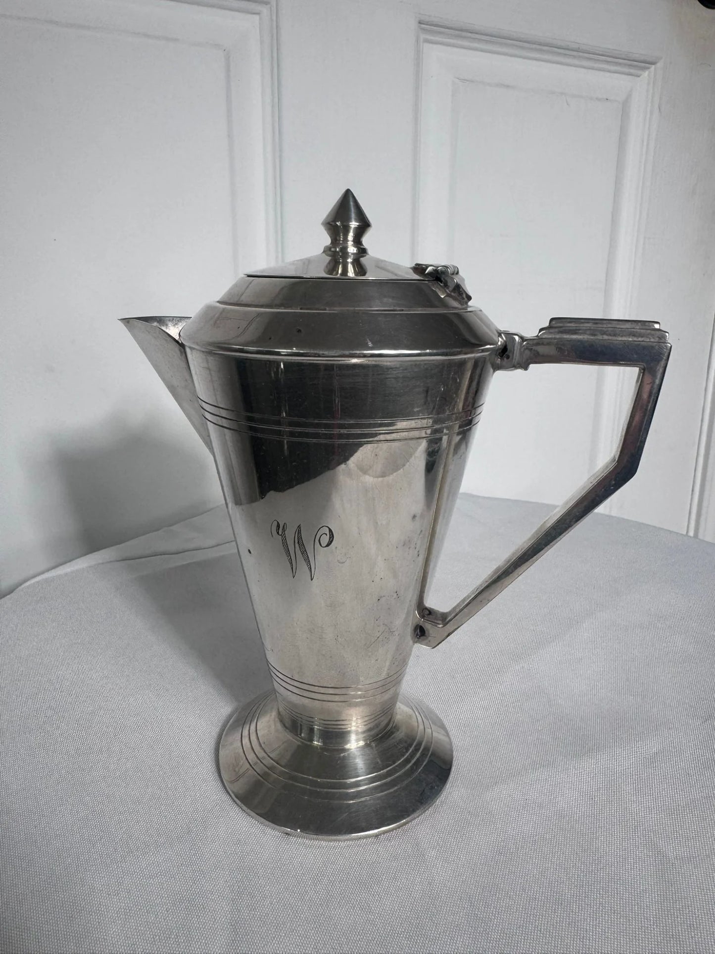 Vintage Art Deco Silver Plated Coffee Pot - Elegant Monogrammed Design - Image 3
