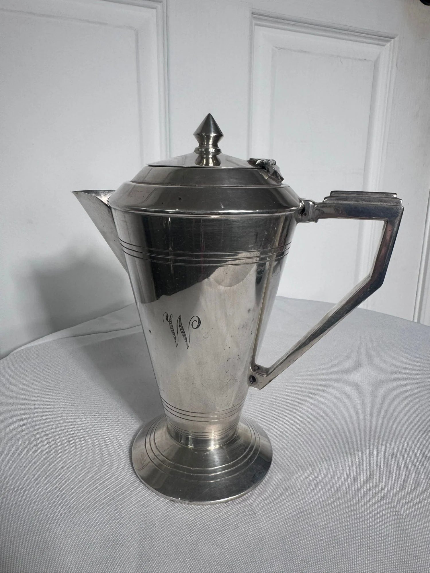 Vintage Art Deco Silver Plated Coffee Pot - Elegant Monogrammed Design - Image 3