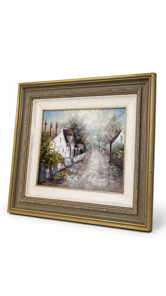 Clare Goodwin Autumn Showers Framed Oil Painting Cottage Street Scene Art - Image 1