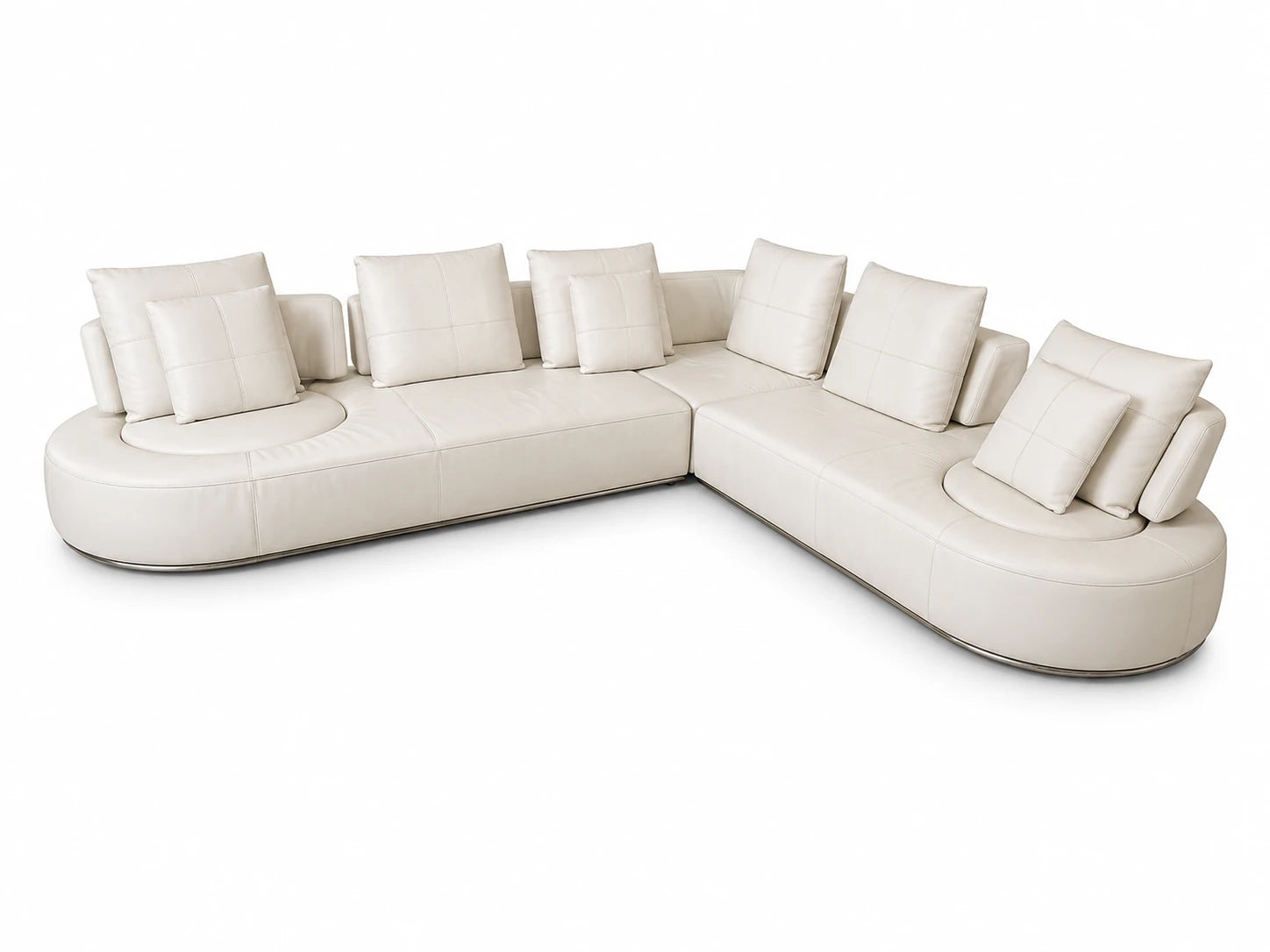 Domino-Style Curved White Leather Modular Sectional Sofa - Image 1
