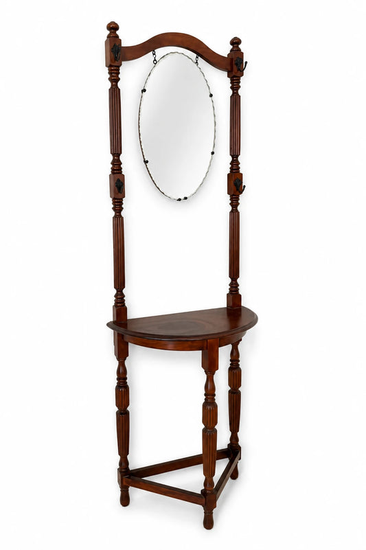 Vintage Victorian Style Wooden Hall Stand with Bevelled Mirror and Coat Hooks - Image 1