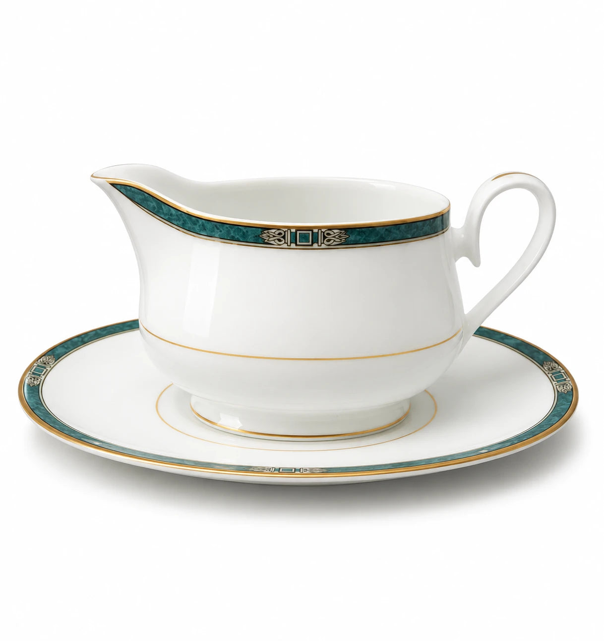 Noritake Legendary Green Gravy Boat with Underplate - Image 1