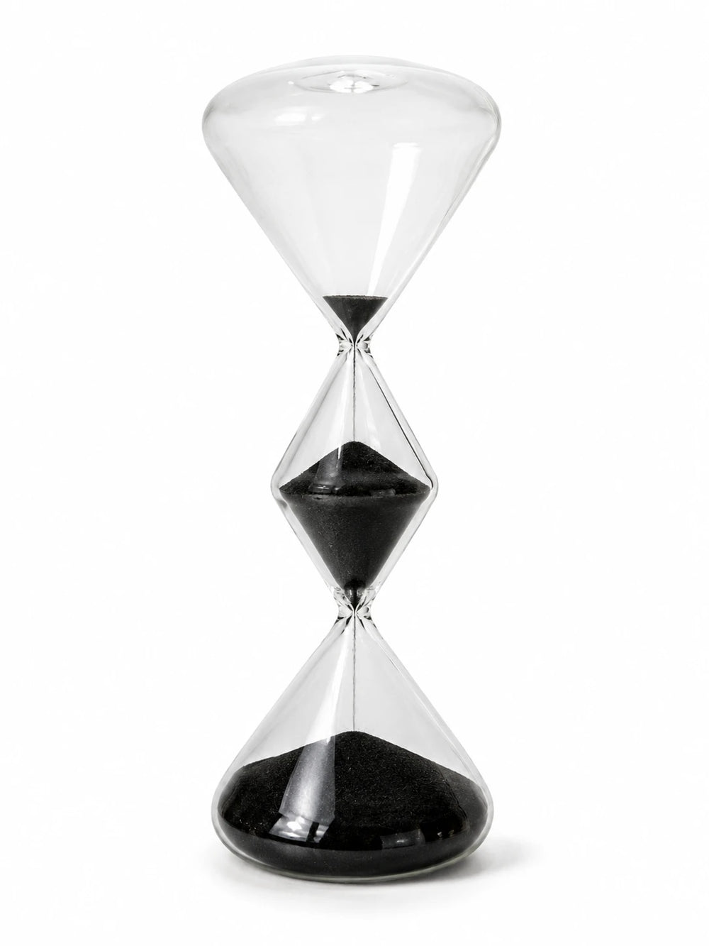 Modern Diamond-Shaped Glass Hourglass with Black Sand - Image 1