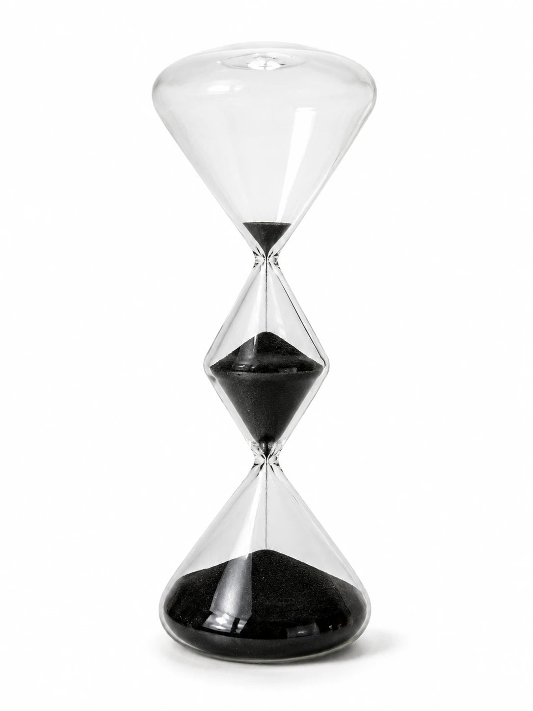 Modern Diamond-Shaped Glass Hourglass with Black Sand