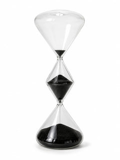 Modern Diamond-Shaped Glass Hourglass with Black Sand - Image 1
