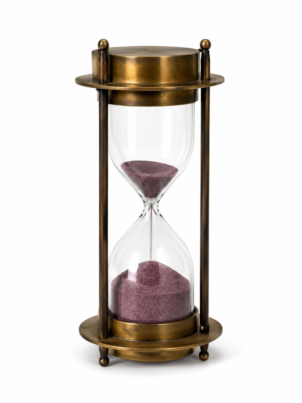 Vintage Brass and Glass Hourglass with Pink Sand - Nautical Decor - Image 1