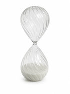 Hand Blown Glass Hourglass - Decorative Twisted Swirl with White Sand - Image 1