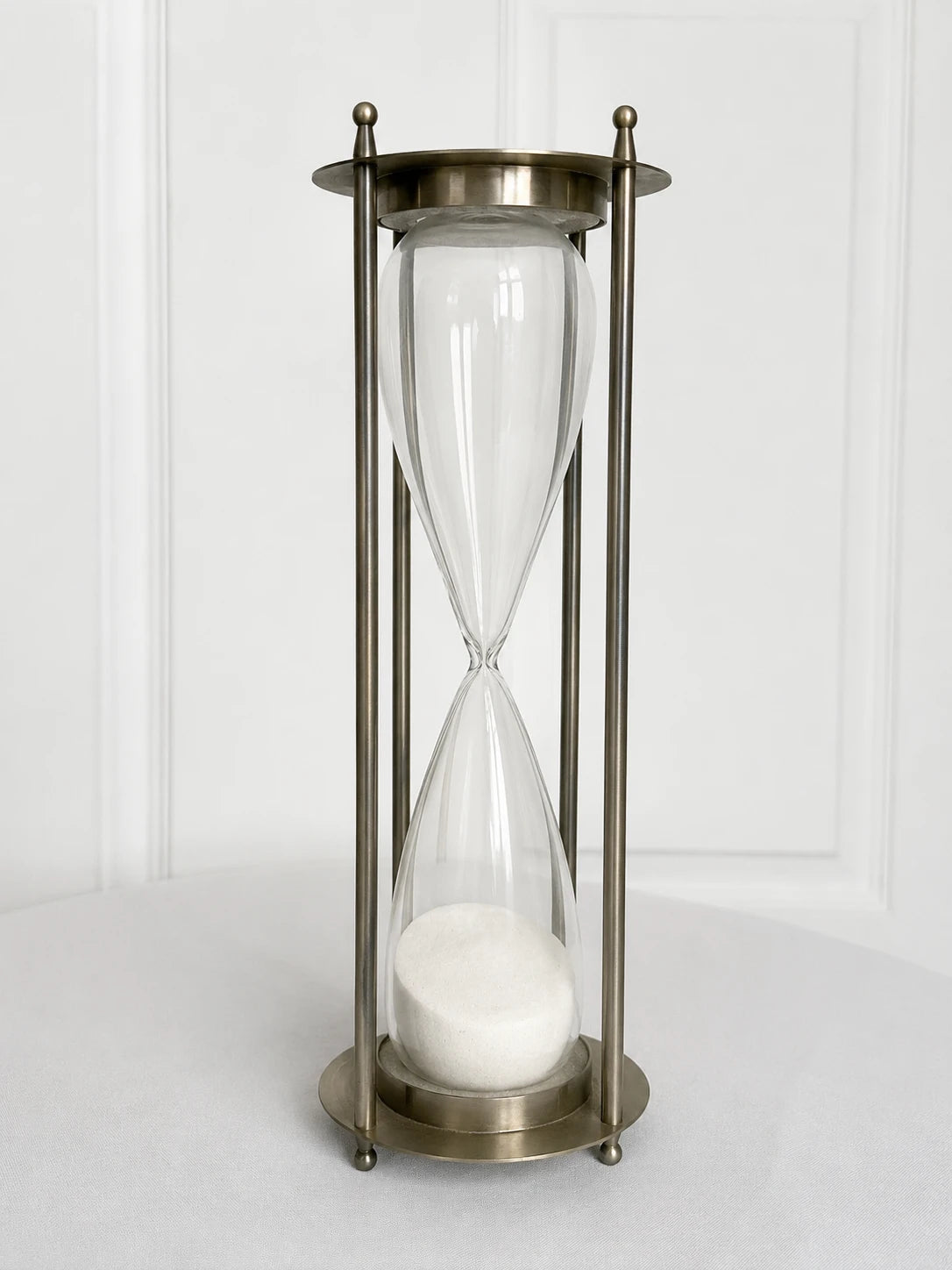 Large Decorative Hourglass - Brushed Metal Frame & White Sand 40cm - Image 1