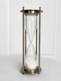 Large Decorative Hourglass - Brushed Metal Frame & White Sand 40cm - Image 1