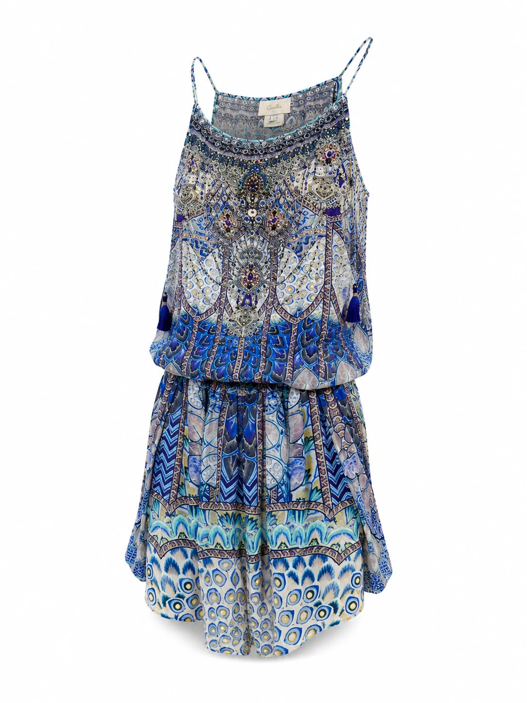 Camilla Silk Embellished Cami Top Blue Floral Playsuit Print Size S - Image 1