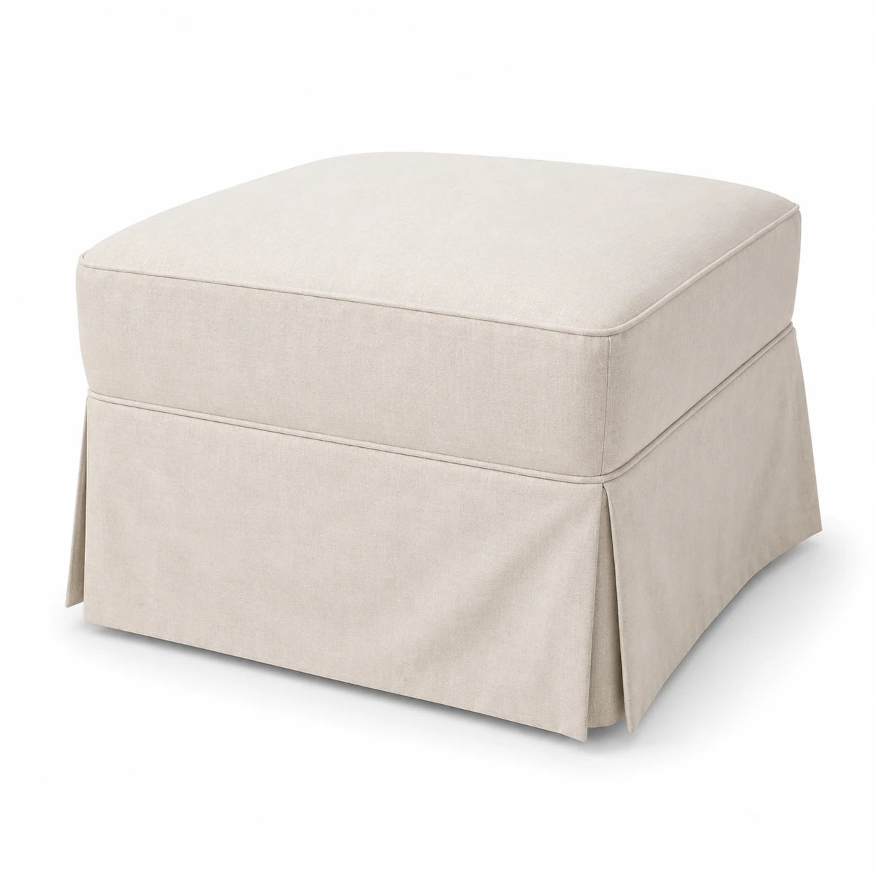 Ottoman Footstool Linen Slipcovered Hamptons Style Upholstered Storage Ottoman Coffee Table Stool - Image 1