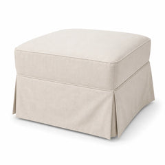Ottoman Footstool Linen Slipcovered Hamptons Style Upholstered Storage Ottoman Coffee Table Stool - Image 1