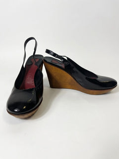 Chloé Black Patent Slingback Wedges EU38 - Image 1