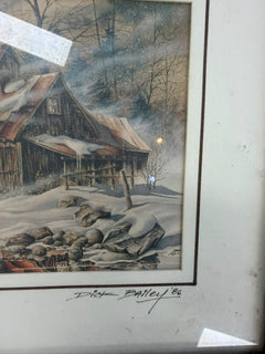Dixon C. Bailey Signed Winter Cabin Watercolor Print 1986 Framed Art - Image 2