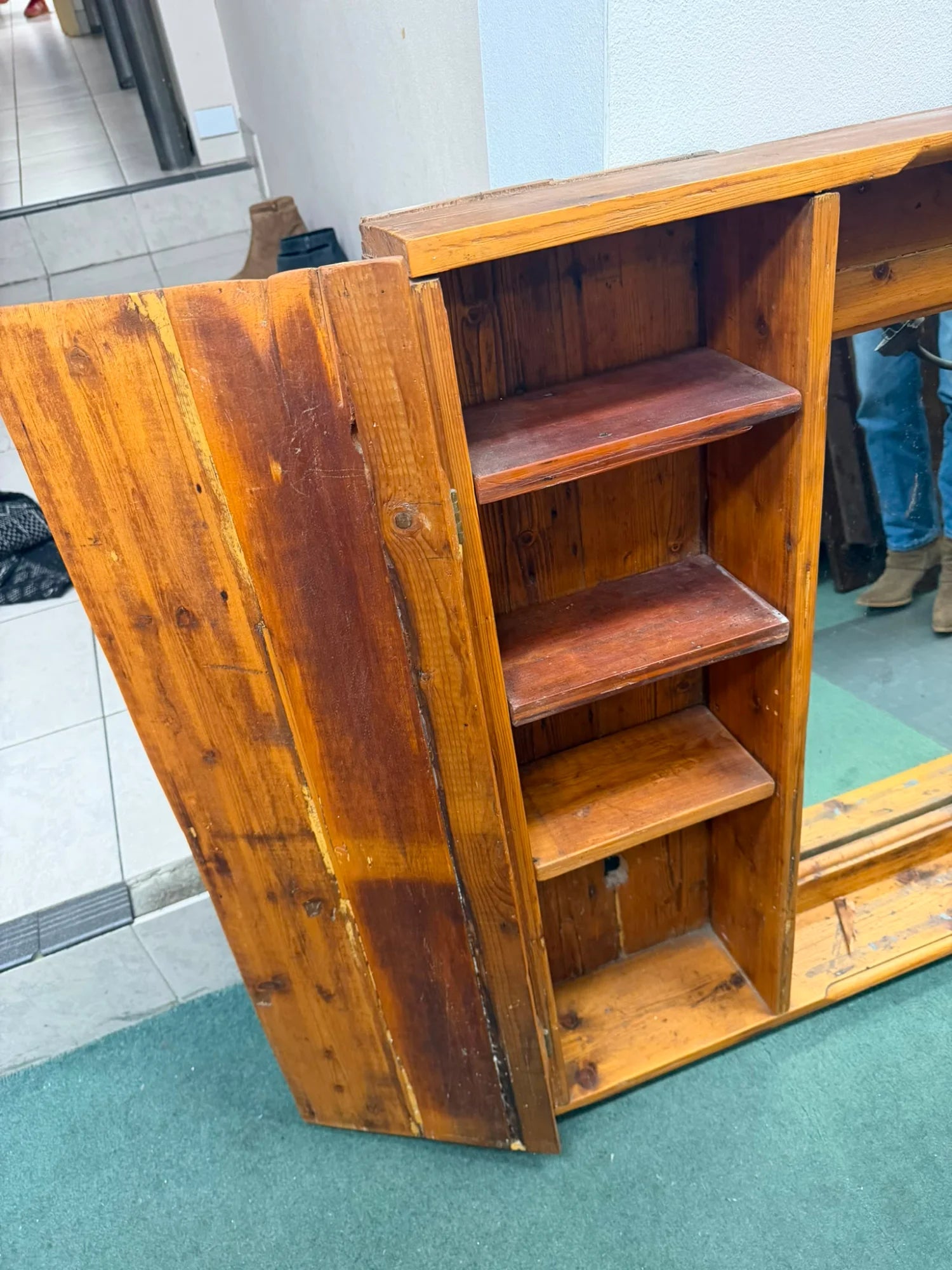 Rustic Reclaimed Wood Shutter Mirror With Storage Cabinets - Image 8