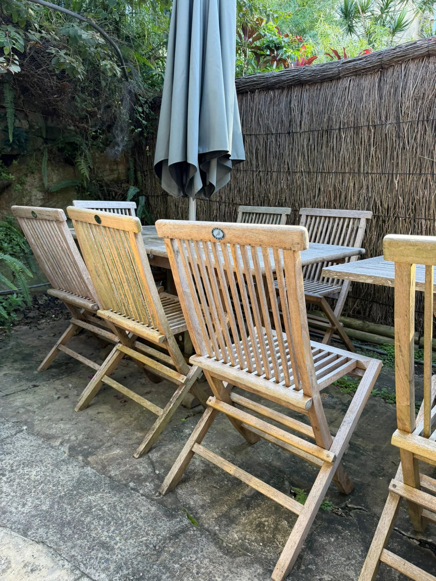 Teak Outdoor Dining Set - 2 Tables & 14 Folding Chairs - Image 3