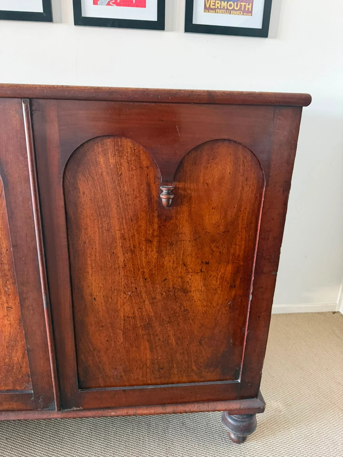 Antique Cedar Two-Door Sideboard Cabinet Arched Panel Design - Image 3