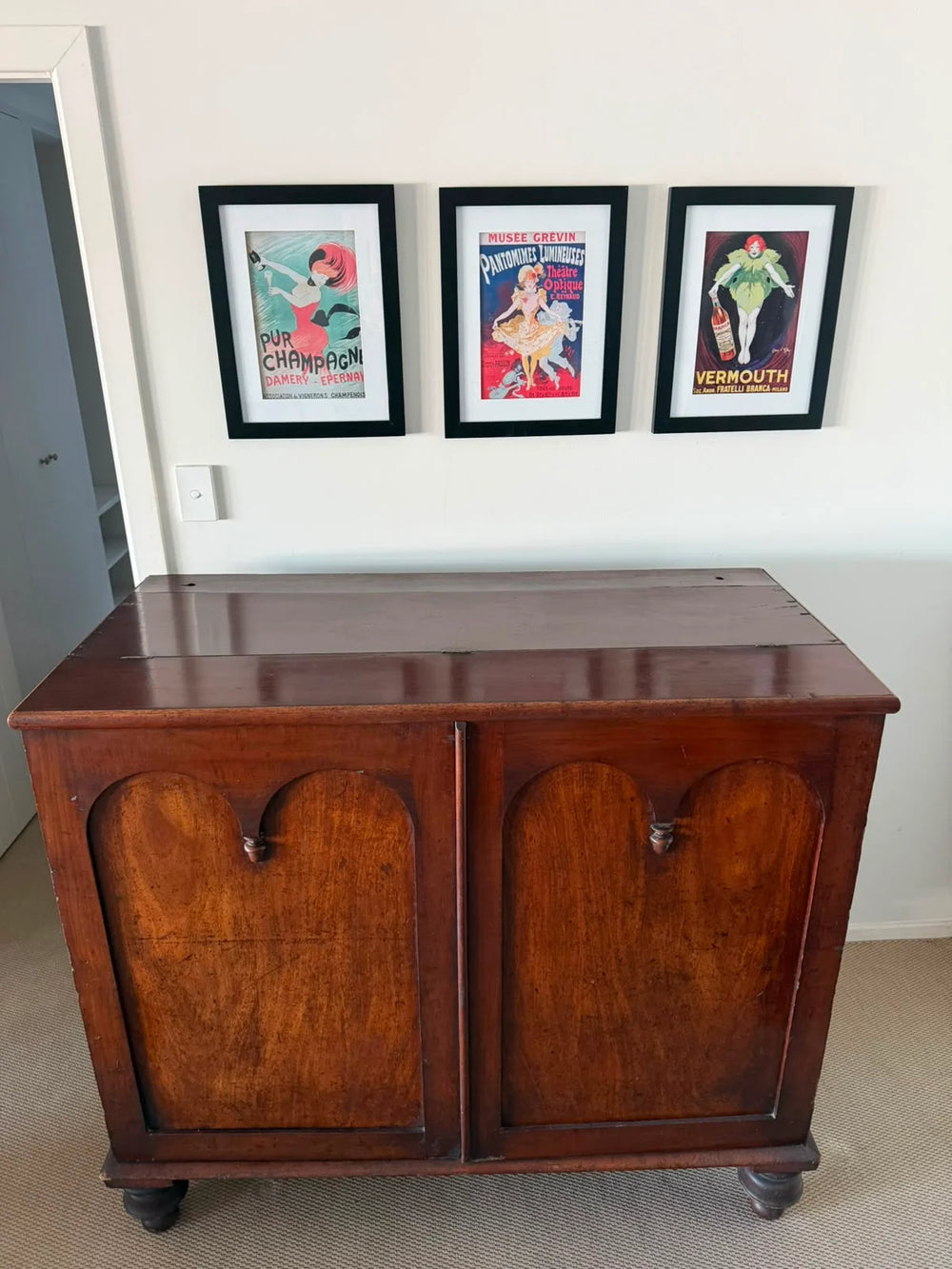 Antique Cedar Two-Door Sideboard Cabinet Arched Panel Design - Image 2