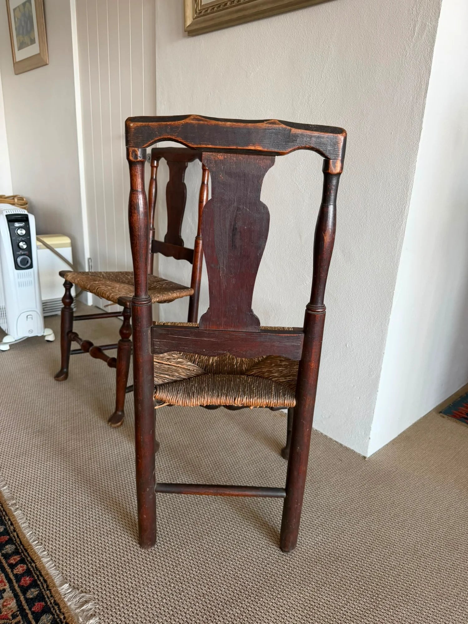 Antique English Oak Spindle Back Chairs Pair Dark Wood - Image 2