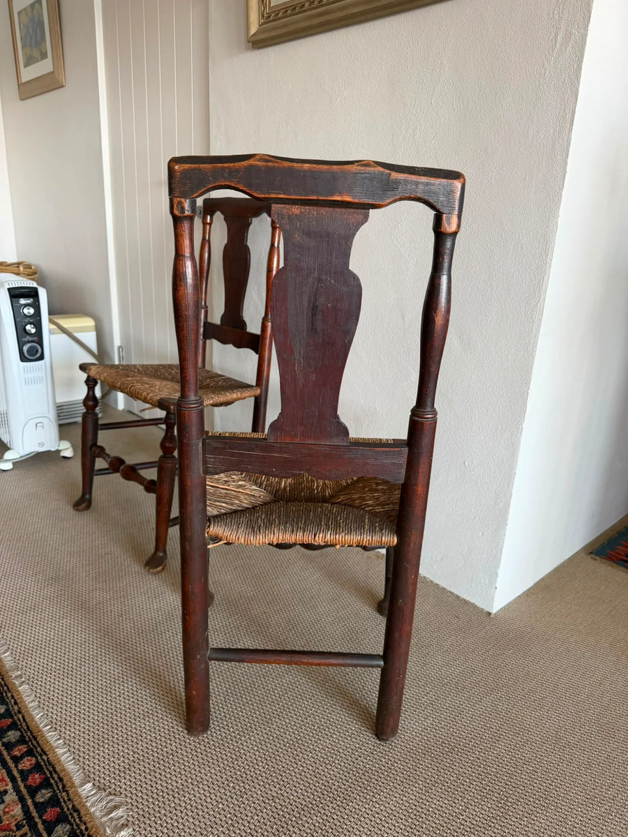 Antique English Oak Spindle Back Chairs Pair Dark Wood - Image 2