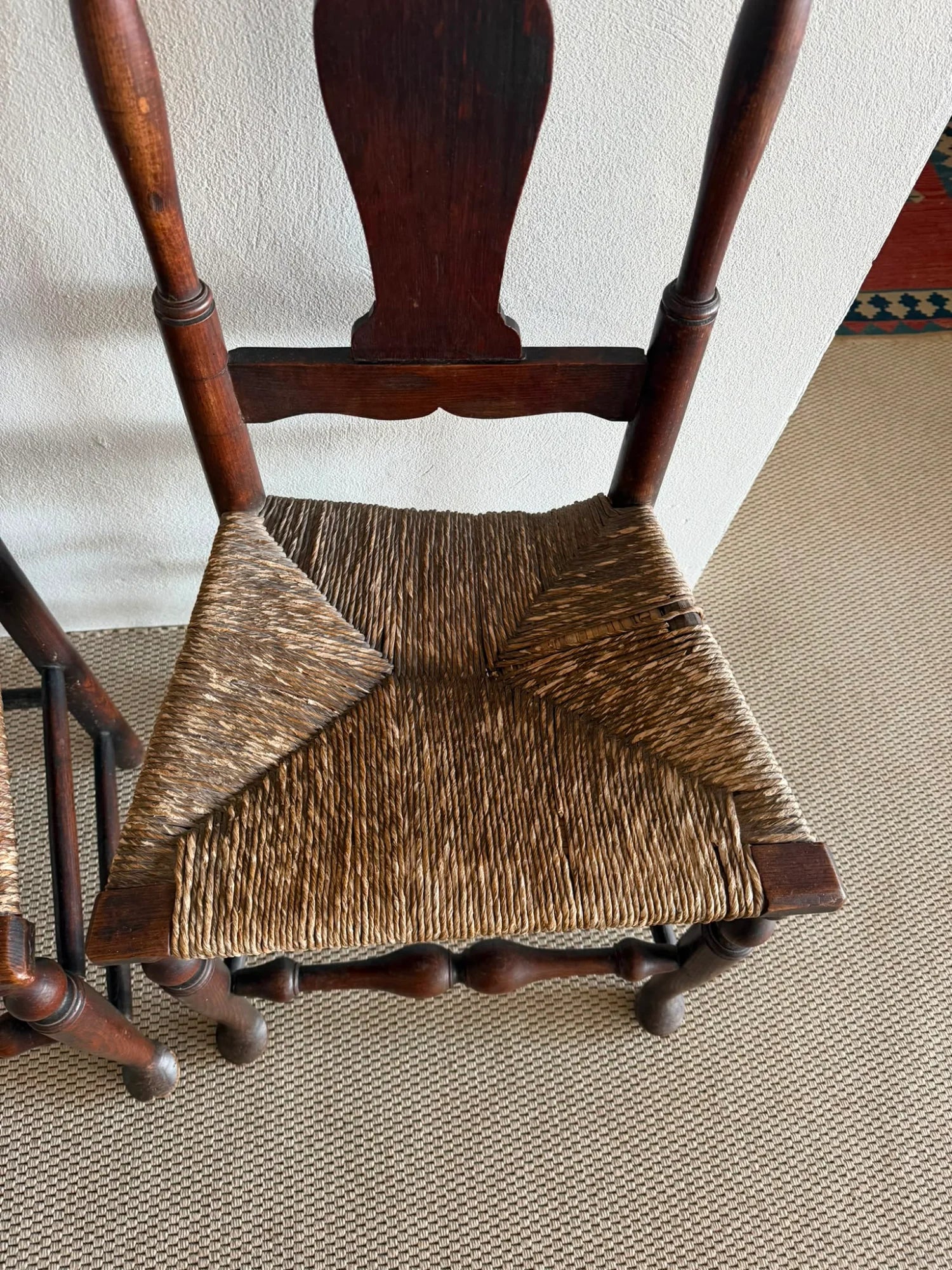 Antique English Oak Spindle Back Chairs Pair Dark Wood - Image 3
