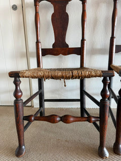 Antique English Oak Spindle Back Chairs Pair Dark Wood - Image 4