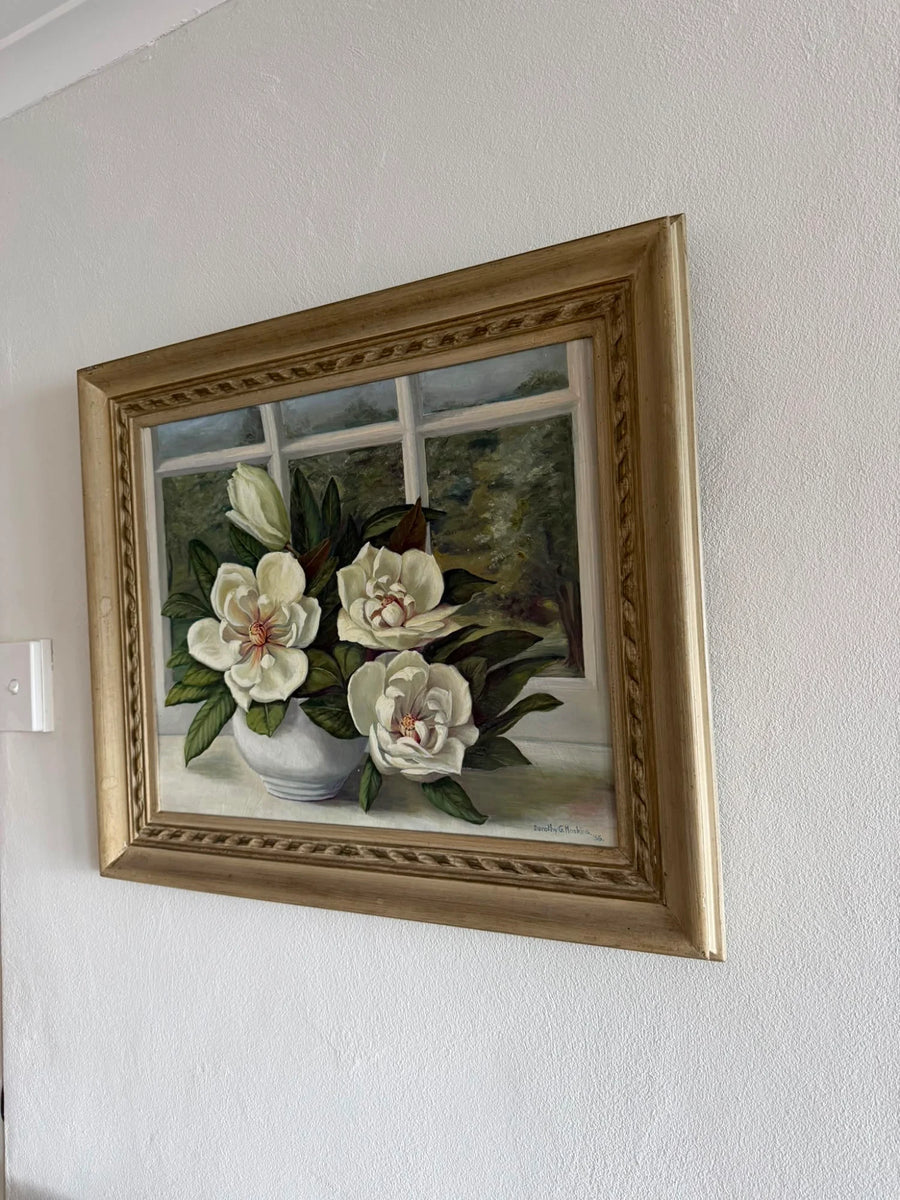 Original Oil Painting Magnolia Grandiflora 1956 Floral Art - Image 4