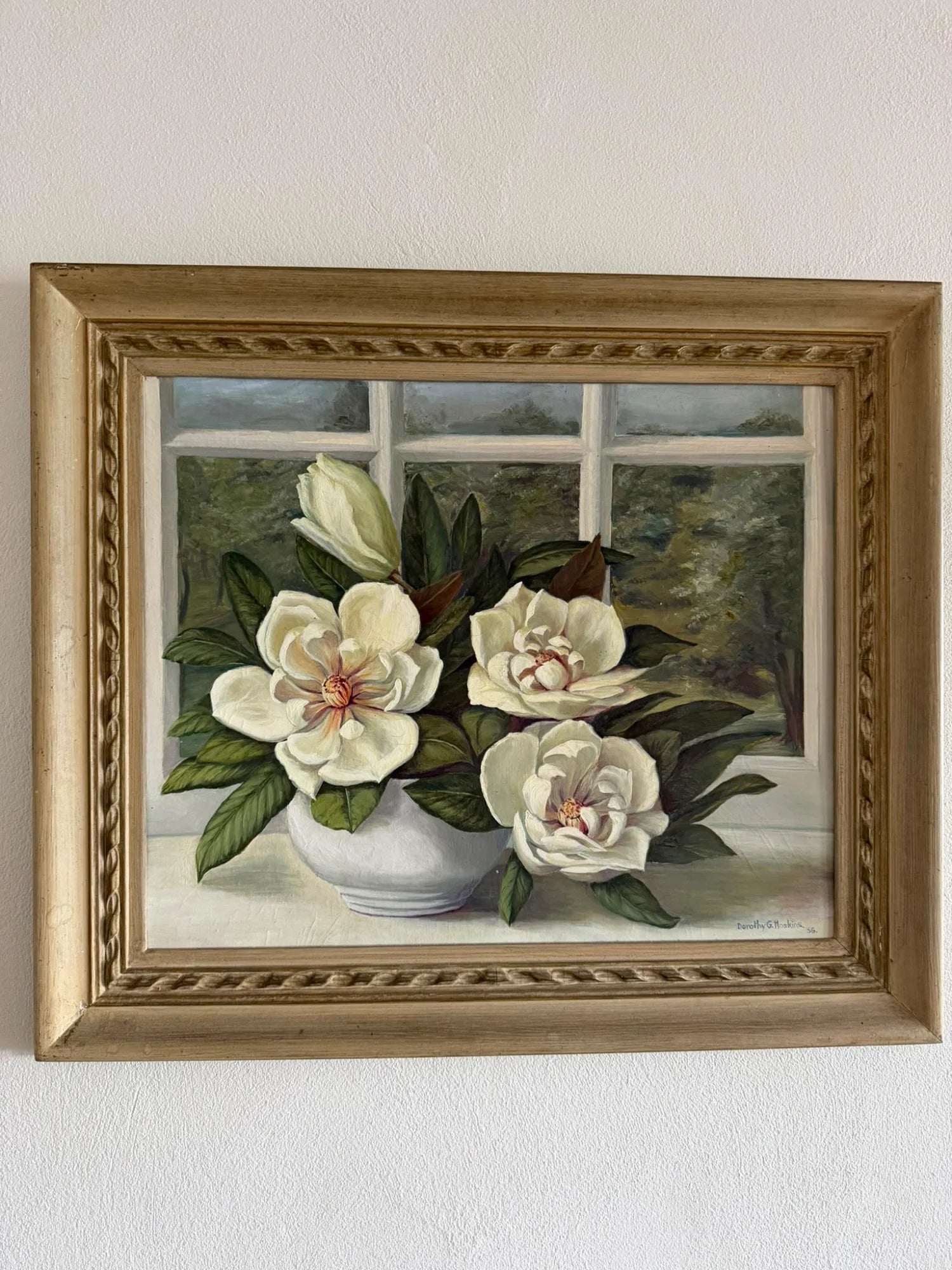 Original Oil Painting Magnolia Grandiflora 1956 Floral Art - Image 6