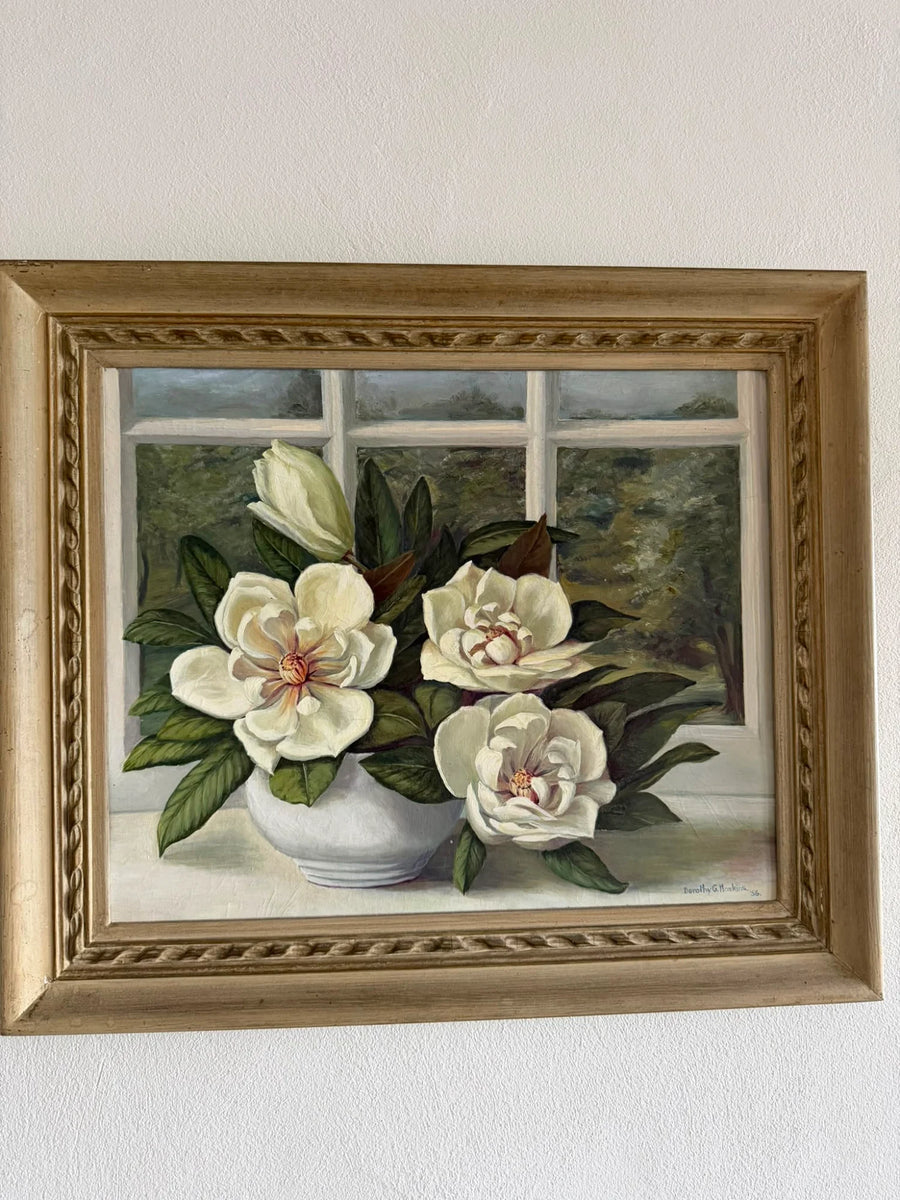Original Oil Painting Magnolia Grandiflora 1956 Floral Art - Image 7