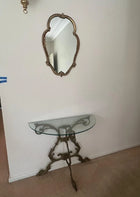 Vintage Ornate Brass and Glass Console Table with Matching Wall Mirror - Image 2