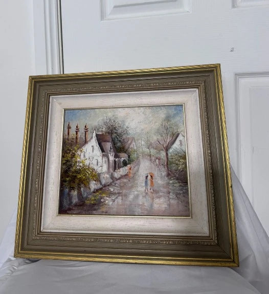 Autumn Showers Framed Oil Painting European Street Scene - Image 3