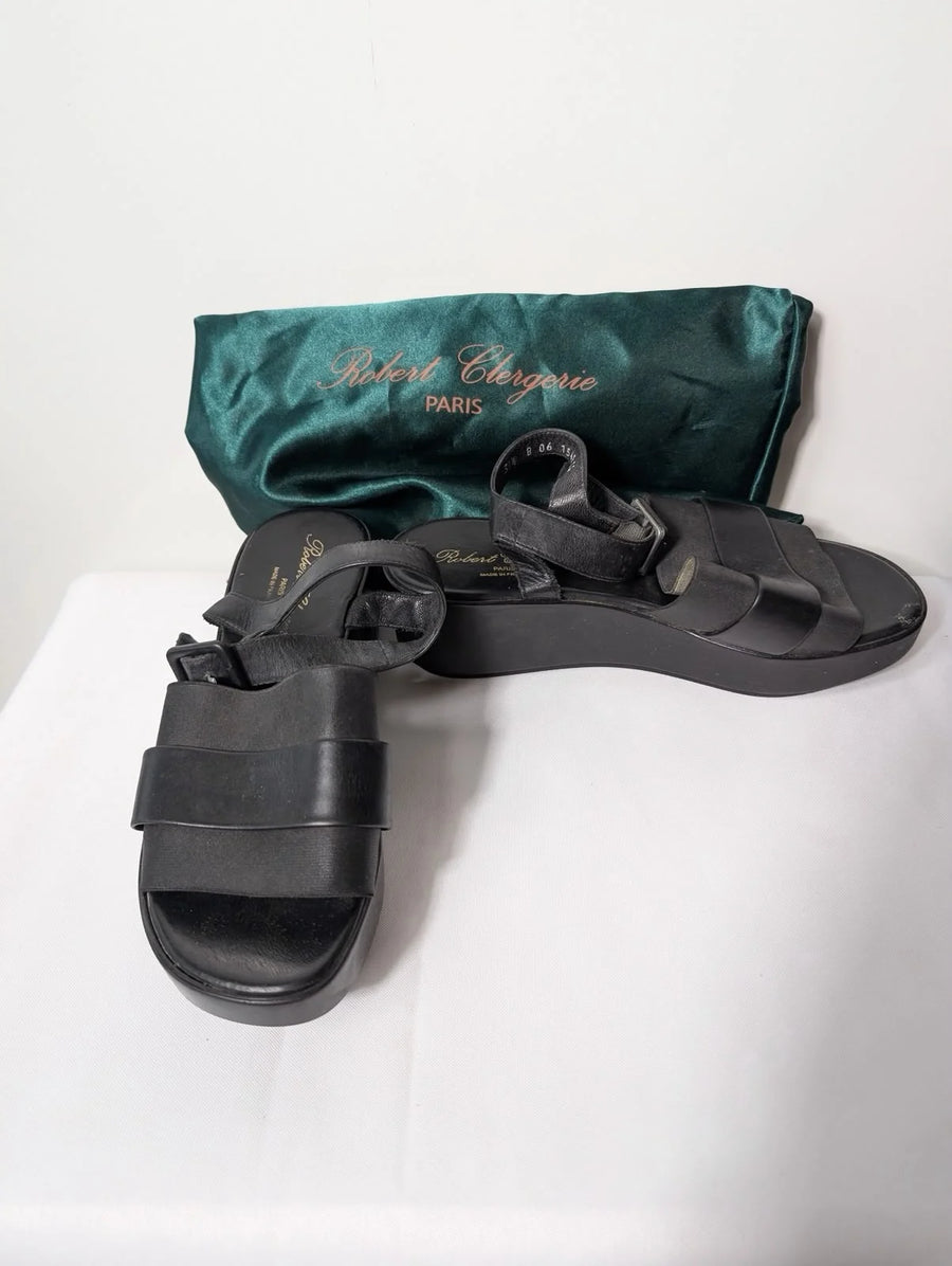 Paris Leather Platform Sandals Black - Image 3