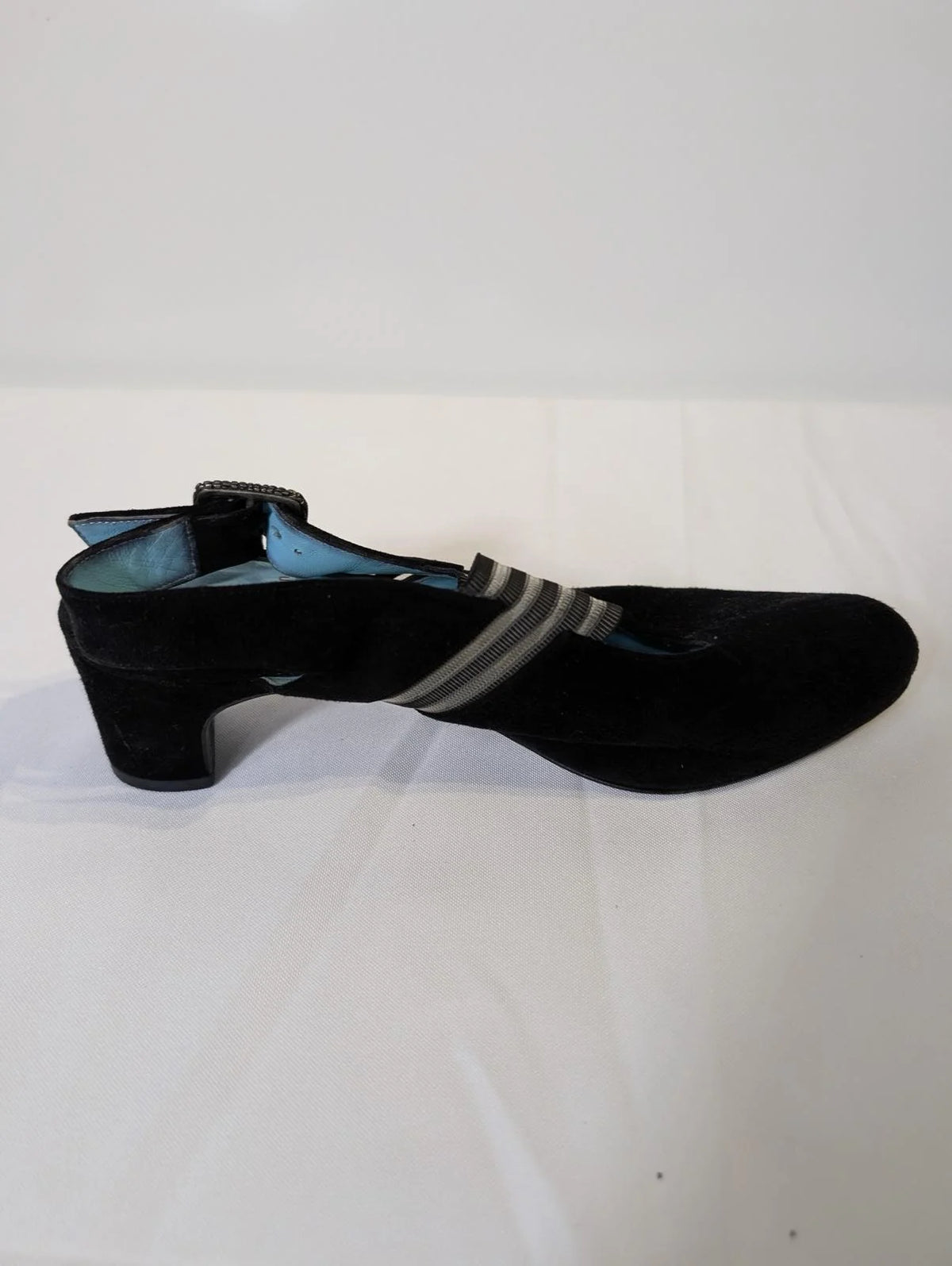 Thierry Rabotin Suede Slingback Heels Black Striped Strap - Image 2