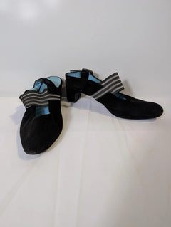 Thierry Rabotin Suede Slingback Heels Black Striped Strap - Image 3