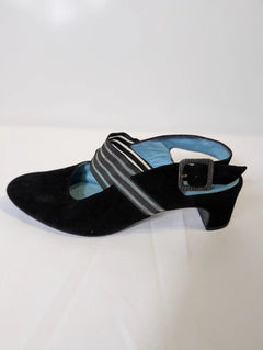 Thierry Rabotin Suede Slingback Heels Black Striped Strap - Image 4