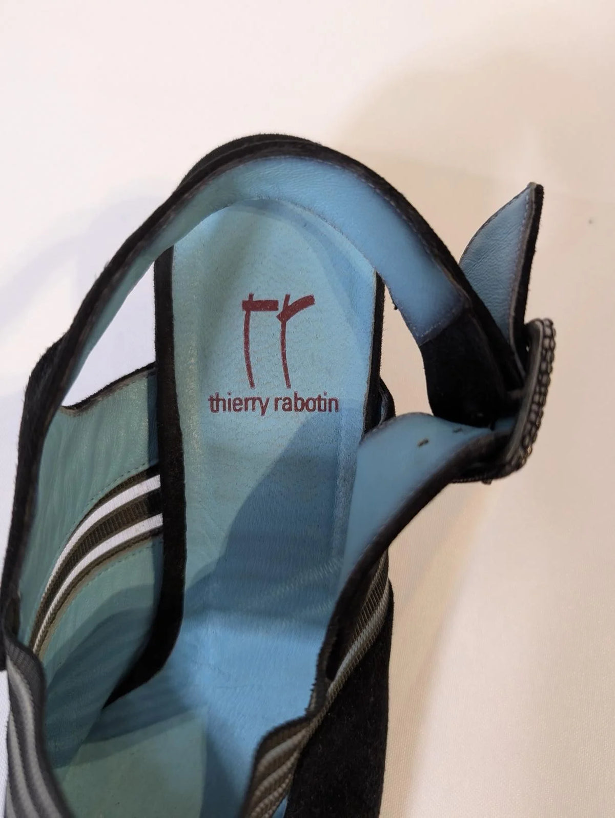 Thierry Rabotin Suede Slingback Heels Black Striped Strap - Image 6