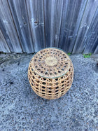 Rattan Side Table Glass Top Boho Wicker Stool Coastal Hamptons Bedside - Image 3