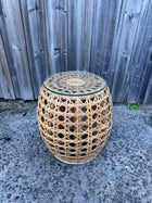 Rattan Side Table Glass Top Boho Wicker Stool Coastal Hamptons Bedside - Image 2