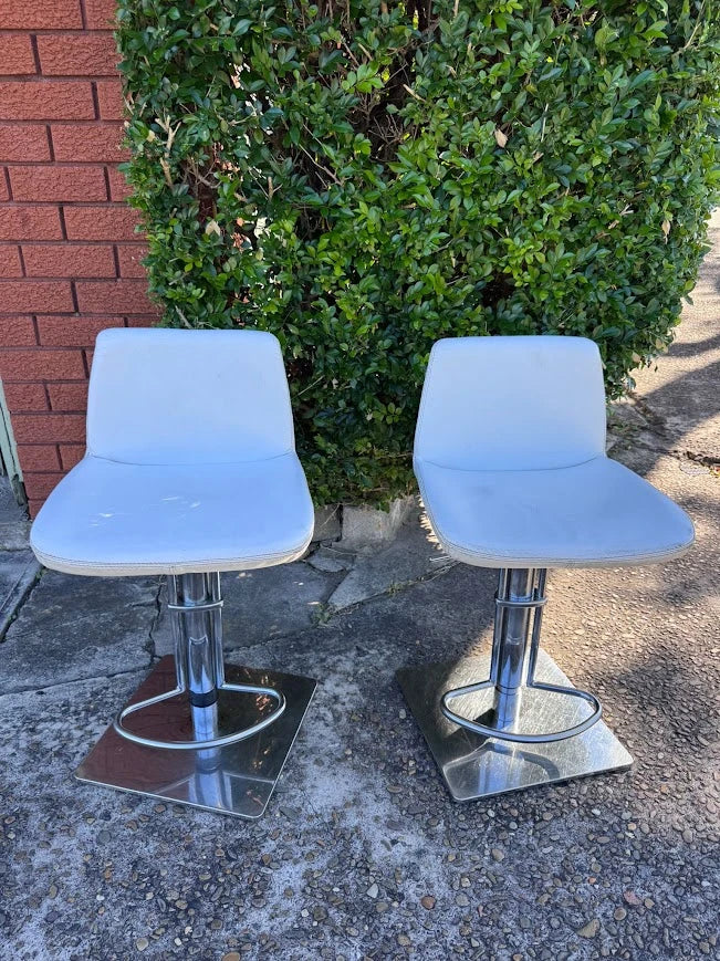 Bar Stools White Leather Adjustable Swivel Chrome Base Modern Kitchen - Image 7