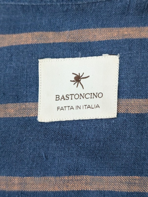 Bastoncino Men's Linen Mandarin Collar Shirt Blue & Tan Striped - Image 6