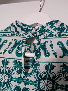 H&M Long Sleeve Blouse Green and White Tile Print US 6 - Image 5
