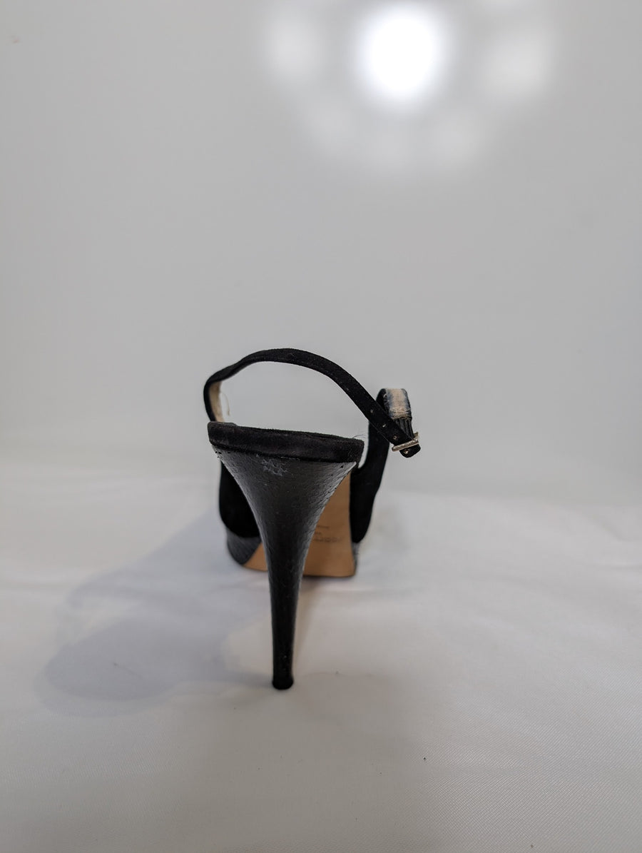 Jimmy Choo Suede Peep Toe Slingback Platform Heels Black Size 41 - Image 6