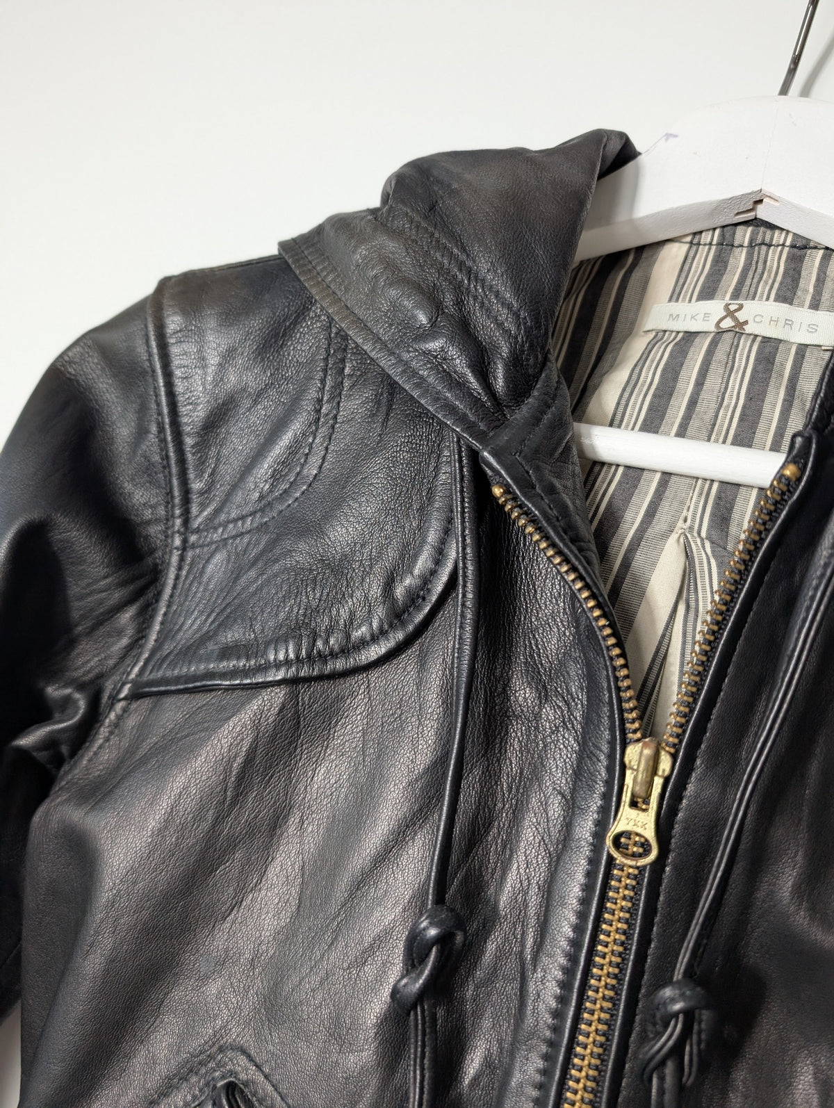 Mike & Chris Leather Hooded Bomber Jacket Black - Image 3
