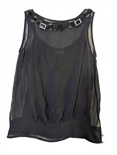 Collette Dinnigan Sleeveless Blouse Black Silk Embellished XS - Image 1