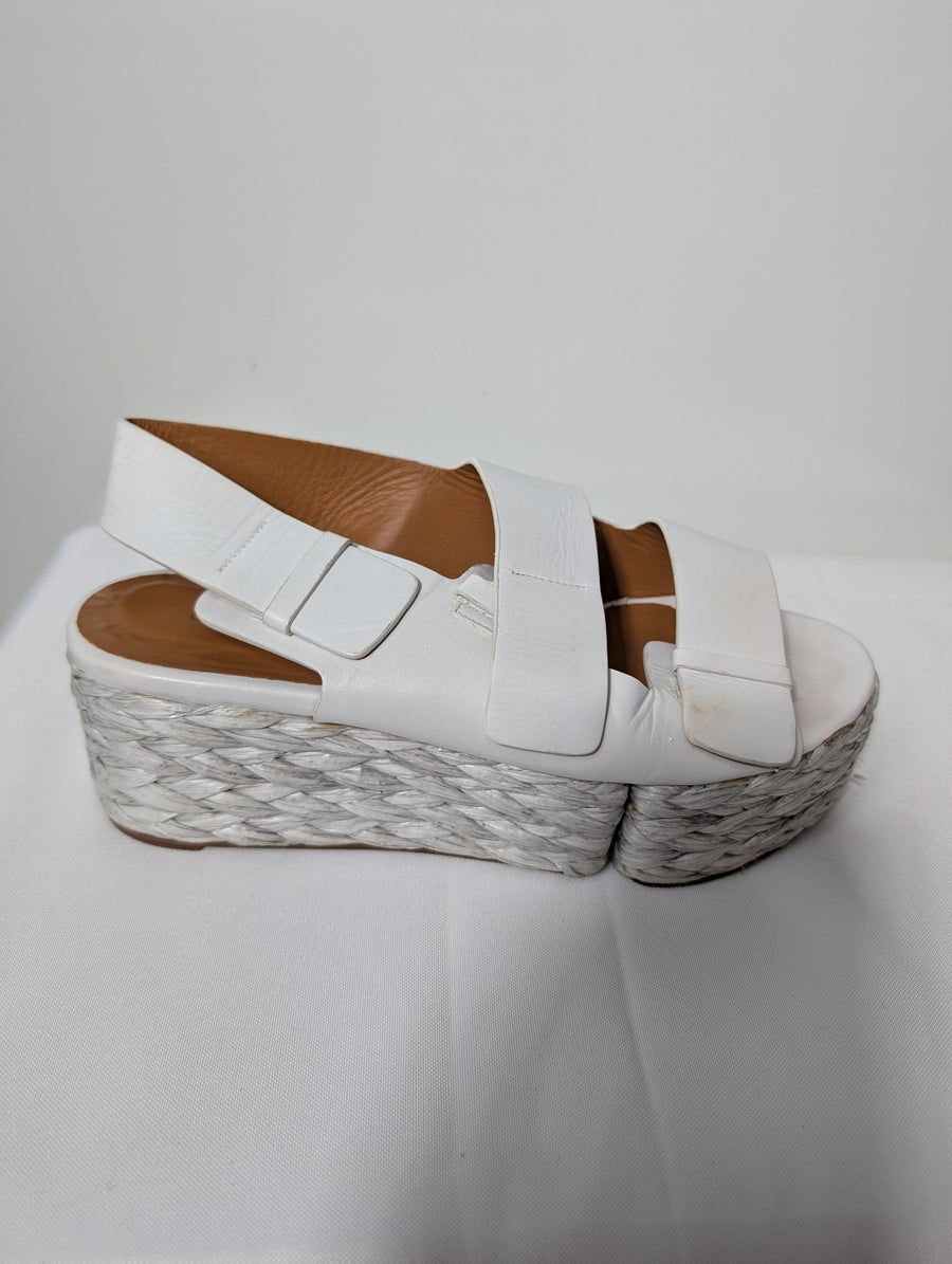 Clergerie Platform Espadrille Sandals White Leather EU 37.5 - Image 3