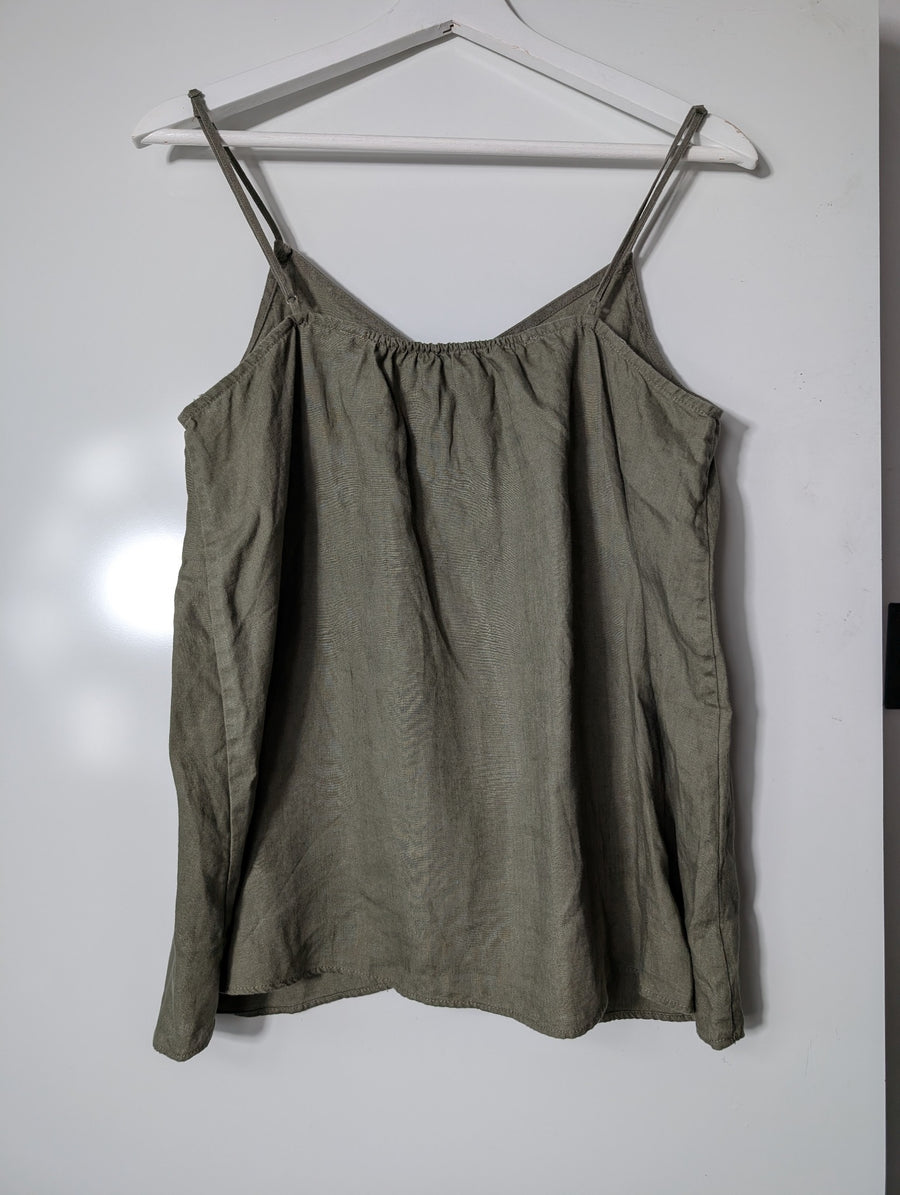 Billabong Linen Blend Cami Tank Top Olive Green Size 10 - Image 9